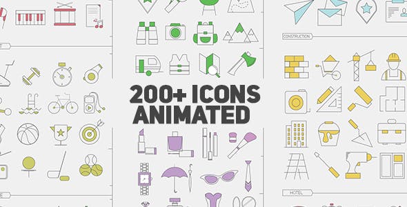 AE模板-200个简约线条图标动画包 Icons Library