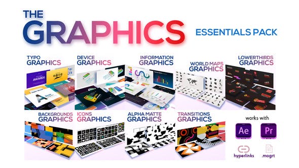 AE/PR模板-700个现代时尚文字标题排版设计背景图标图形动画 The Graphics Essentials Pack