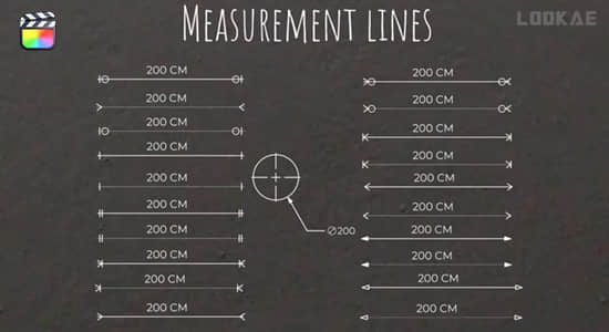 FCPX插件-21个长宽高线条测量尺寸标注动画 Measurement Lines