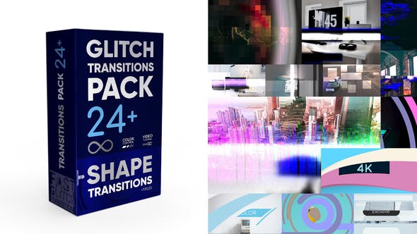 FCPX插件-24个故障干扰毛刺马赛克像素损坏转场效果 Glitch Transitions Pack