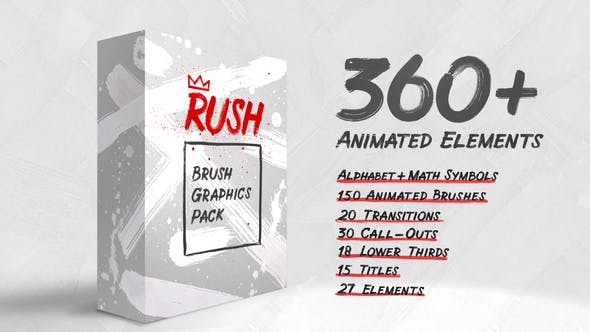 AE模板-360种笔刷画笔涂鸦字幕条标题动画 Rush - Brush Graphics Pack