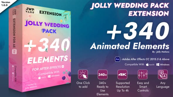 AE脚本-340个浪漫爱情婚礼小清新标题图形元素动画 Jolly Wedding Pack