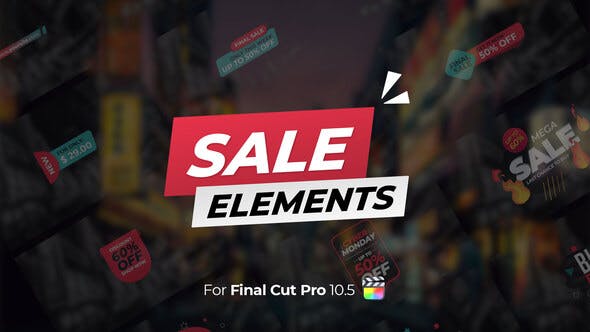 FCPX插件-27个商品店铺打折降价促销宣传文字标签动画 Sale Elements