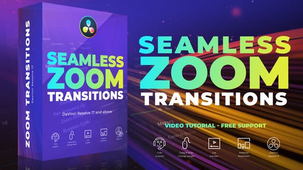 达芬奇模板-147个缩放变焦冲击旋转视频无缝转场预设 Seamless Zoom Transitions for Davinci Resolve