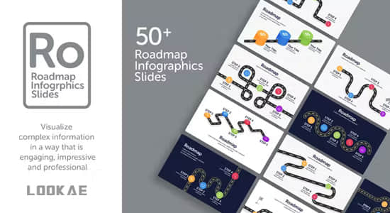 AE模板-50组信息数据图表线路步骤展示动画 Roadmap Infographic Slides