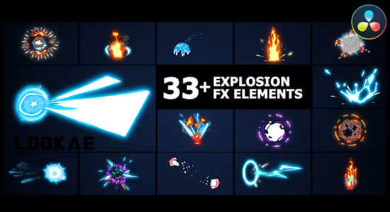 达芬奇模板-33个动漫卡通二维能量火焰电流爆炸MG动画 Flash FX Elements Pack