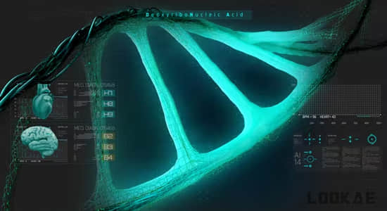 AE模板-40组生物医疗DNA链动画 HUD Medical Interface DNA