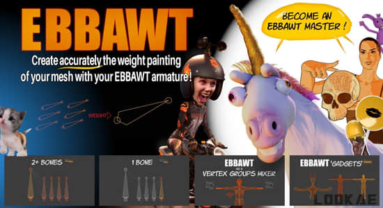 Blender插件-角色绑定自动刷权重高级工具 EBBAWT V1.0 – Accurate Weight Painting With Armature