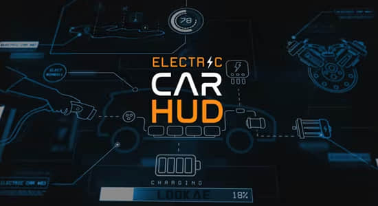 AE模板-200种未来数字科技感电动汽车UI界面图形动画 Electric Car HUD