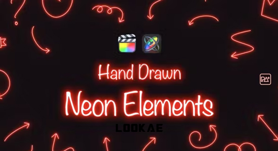 FCPX插件-48种手绘霓虹发光线条图形元素动画 Hand Drawn Neon Elements