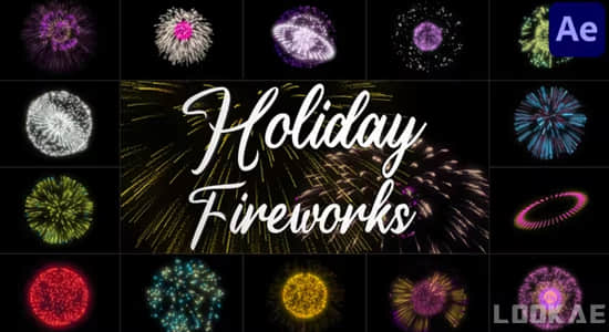 新年快乐节日气氛五彩烟花礼花爆炸特效动画AE模板 Holiday Fireworks