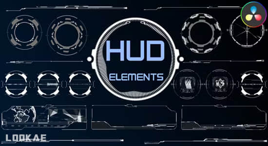 达芬奇模板-40种未来科技感HUD界面元素动画 HUD Elements for DaVinci Resolve