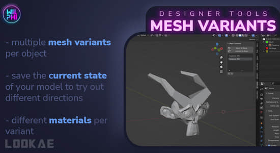 三维模型对象无限网格变体Blender插件 Designer Tools: Mesh Variants V1.0.0