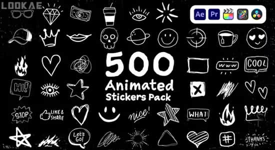 视频素材-500个手绘卡通图形贴纸动画 Animated Stickers Pack