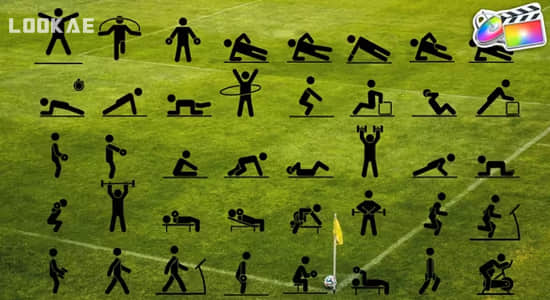 FCPX插件-40个体育运动健身象形卡通人物动画 Animated Fitness Pictograms