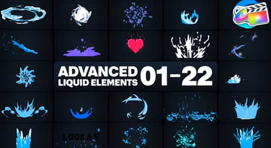 FCPX插件-64个二维丝滑动漫卡通流体液体元素动画 Advanced Liquid Elements