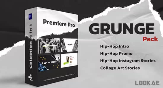 PR模板-创意纸张撕裂纹理元素展示宣传介绍动画 Grunge Pack Premiere Pro