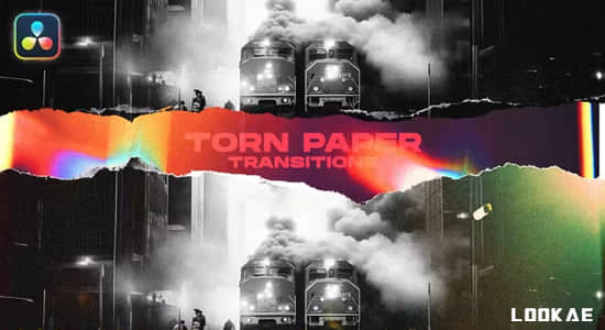 达芬奇模板-创意纸张撕裂转场过渡预设 Torn Paper Transitions V2