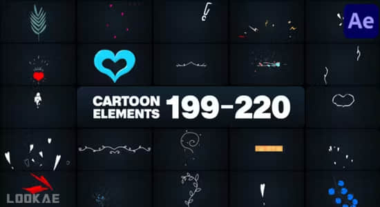 AE模板-彩色有趣2D卡通元素图形动画(含原版音乐) Cartoon Elements