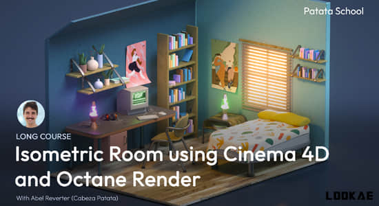 C4D教程-可爱卡通三维卧室建模制作 How to Make an Isometric Room in Cinema 4D and Octane