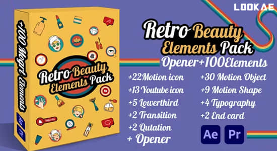 AE/PR模板脚本-美妆博主视频栏目图形包装动画预设 Retro Beauty Elements Pack