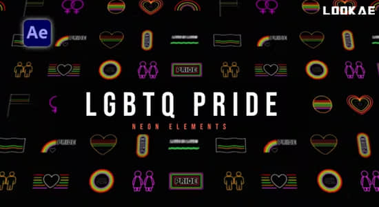 AE模板-霓虹发光图形元素动画 LGBTQ Pride Neon Elements
