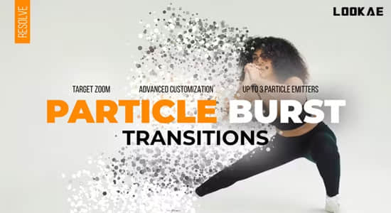 达芬奇模板-遮罩边缘粒子消散爆炸特效视频转场预设 Particle Burst Transitions