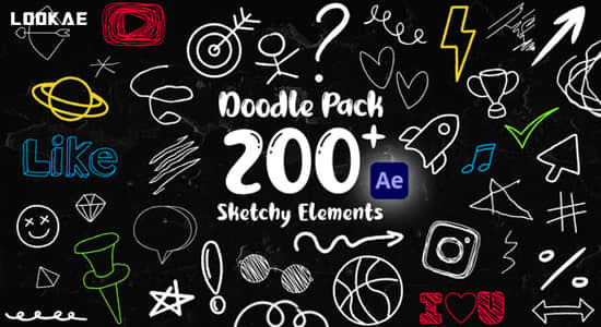 AE模板-222个手绘涂鸦元素图形动画 Doodle Pack