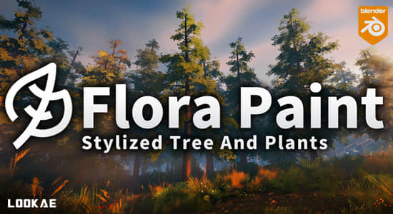 Blender插件-500种动漫卡通风格植物花草树木资产预设 Stylized Trees And Plants Tree Library – Flora Paint V1.2