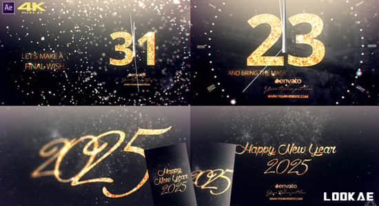 AE模板-数字时钟2025新年快乐60秒倒计时开场片头 New Year Midnight Gold Countdown