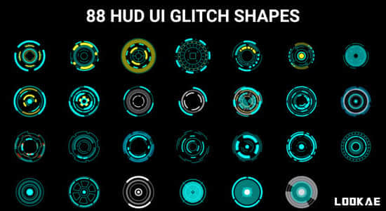 AE模板-88个科技感数据信息UI界面图形动画 HUD UI Glitch Shapes